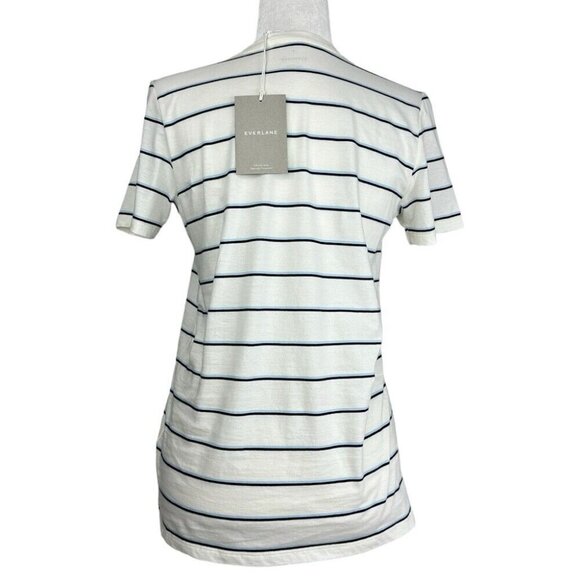 Everlane Women's NWT White Blue Striped The Organic Cotton Crew Neck Tee Med/C36 - Picture 4 of 12